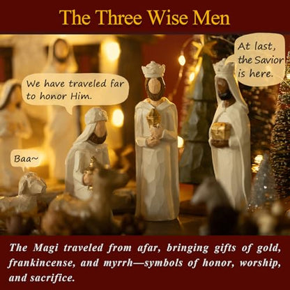 Indoor Nativity Scene Set with 15 Figures and Light-Up Christmas Decor