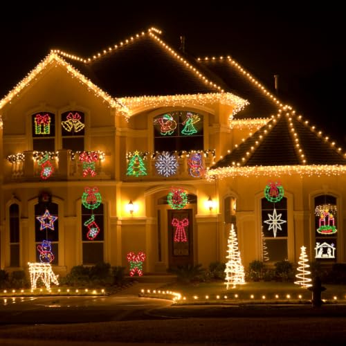 Christmas Window Silhouette Lights - 16 Inch LED Holiday Decorations with Variation Wreath & Bow & Star & Candy Cane & Santa & Stocking
