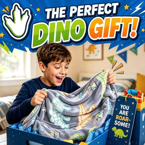 Dinosaur Glow in the Dark Blanket for Boys 50x60 Inches - Kids Bed & Travel Throw