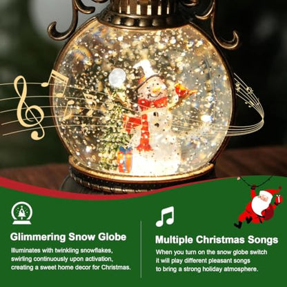 Christmas Snow Globe Lantern with Music & Timer - Dark Bronze