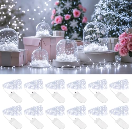 12 Pack LED Fairy Lights - 7ft Cool White String Lights for DIY Crafts & Decor