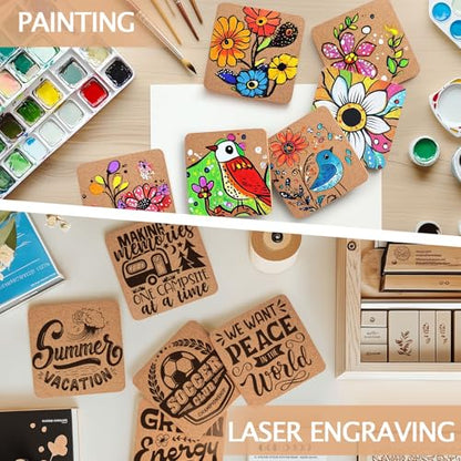 60 PCS Cork Coasters for Laser Engraving - Thick Absorbent Blank Coasters, 60 Pieces-Square