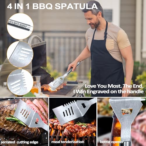 Heavy Duty Poppy Gifts for Grandpa Grill Set - Stainless Steel BBQ Utensils with Non-Slip Handles - Poppy Variation