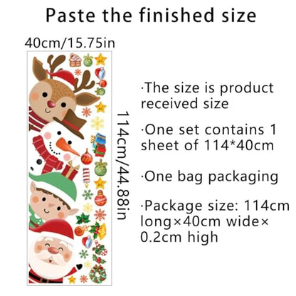 Christmas Animal Door Decals Santa Snowman Elk Kids Nursery Holiday Wall Stickers - 44.88 x 15.75 Inches