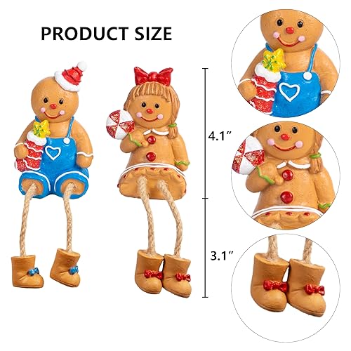 Christmas Gingerbread Man Figurines Set of 2 - Resin Decor with Dangling Legs