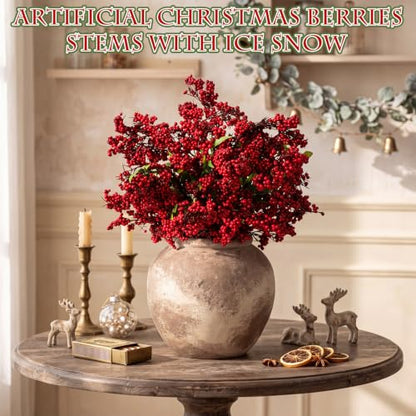 12 Pcs Christmas Artificial Red Berry Stems - Holly Berry Branches, 18 Inches - Variation of Red Berry