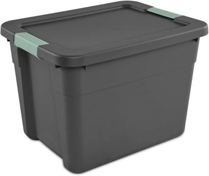 Sterilite 6-Pack Latch Tote | Stackable 12 Gallon Plastic Storage Bins with Lids - Gray/Green Organization Solution
