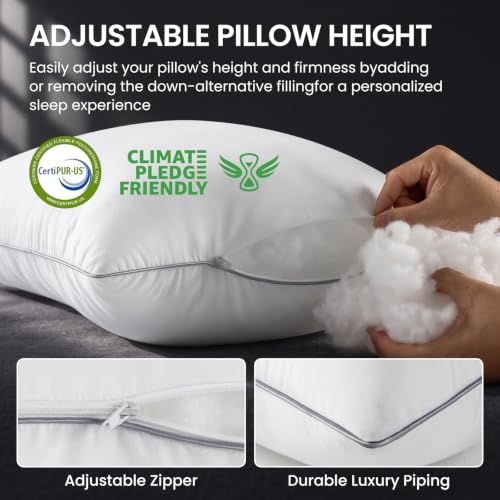 FP FLEXPEDIC Adjustable Loft Firm King Size Hotel Pillow Set of 4 White