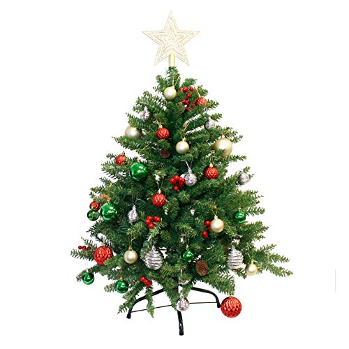3.6FT Artificial Christmas Tree with 150 Warm Lights & Ornaments - Indoor & Outdoor Holiday Decor