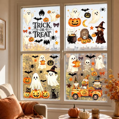 Halloween Window Cling Stickers - Ghost & Pumpkin Decor, Style 2