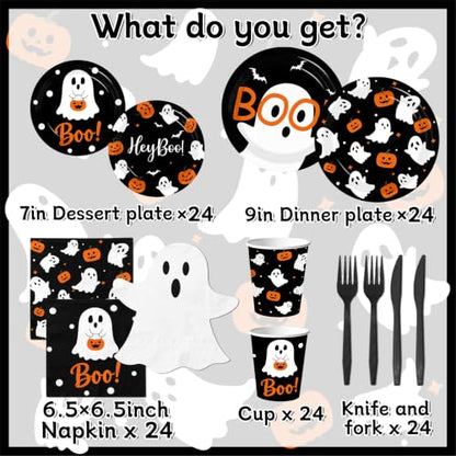 Halloween Party Supplies Kit for 24 Guests - Ghost & Pumpkin Theme