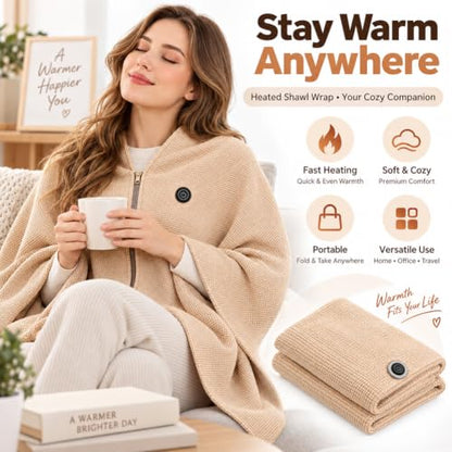Heated Shawl Wrap for Women Men - USB Rechargeable Portable Blanket, Red, 59.1 x 31.5 in