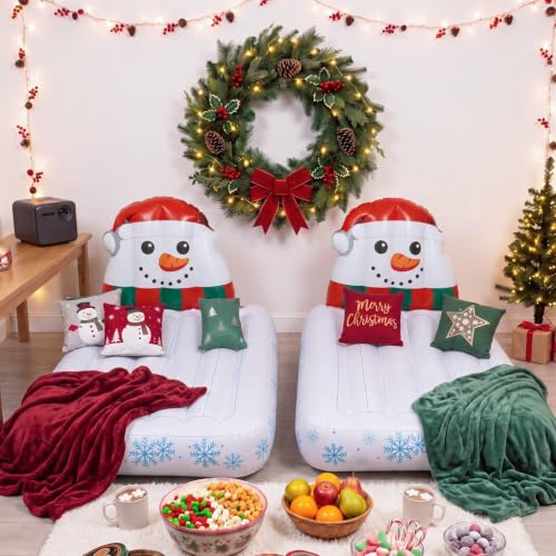 Christmas Snowman Inflatable Mattress Bed Set 2 Pack 71x40 Inch Holiday Sleepover