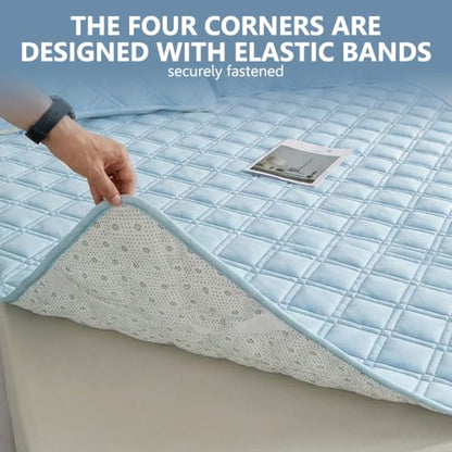 Queen & King Size Mattress Protector with Straps - Thin Waterproof Cover Grey 90x200cm