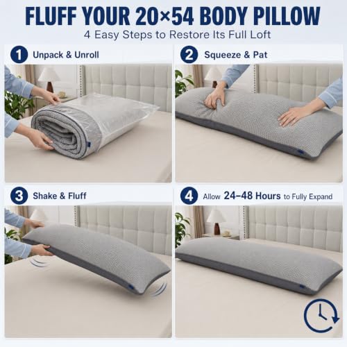 KISSKI Full Body Pillow for Side Sleepers - Memory Foam Long Pillow Gray Dark Gray