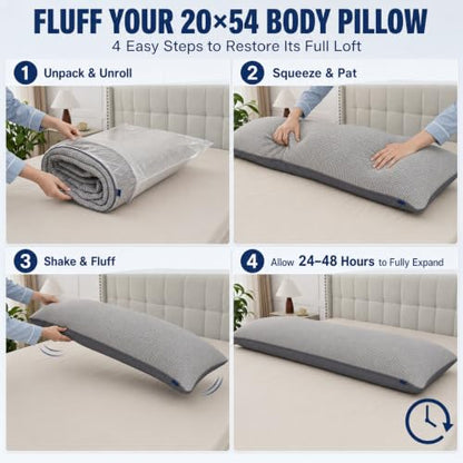 KISSKI Full Body Pillow for Side Sleepers - Memory Foam Long Pillow Gray Dark Gray