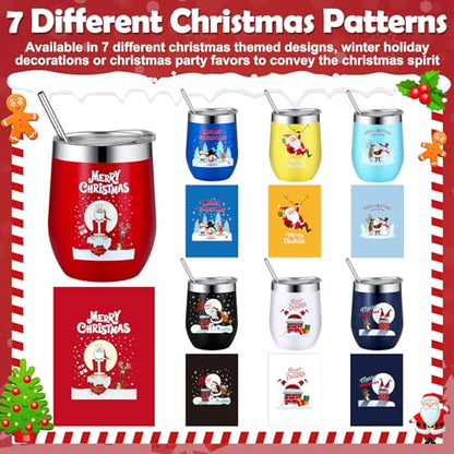 7-Piece Christmas Tumbler Set with Lids Straws & Brush - 12oz Holiday Gift