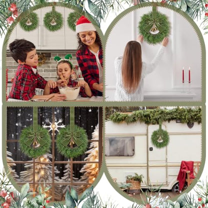 Small Christmas Wreaths with Olive Green Velvet Ribbons - 4 Pack