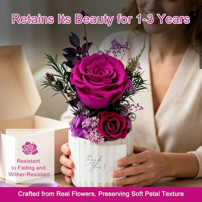 Preserved Flowers in Ceramic Vase - Purple Forever Roses Home Decor