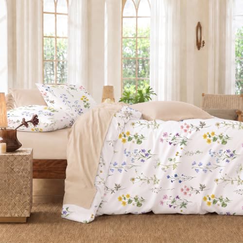 Multi Color Floral Duvet Cover Set King Size - Wildflower Cotton Bedding