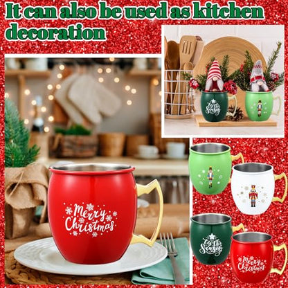 Nutcracker Christmas Mug Set - 4 Pcs 16 oz Moscow Mule Drinkware, Red White Green