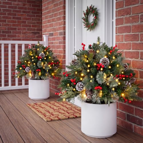2ft 3in Christmas Urn Filler Set with Lights - Mixed Greenery & Berries