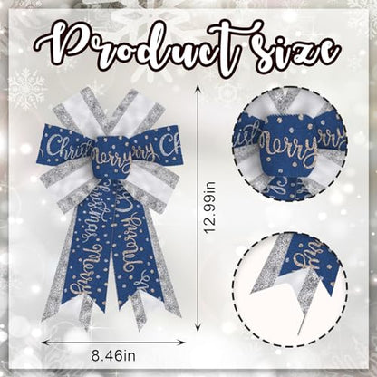 2PCS Glitter Silver Blue Christmas Bow for Wreath & Tree Topper - Style8