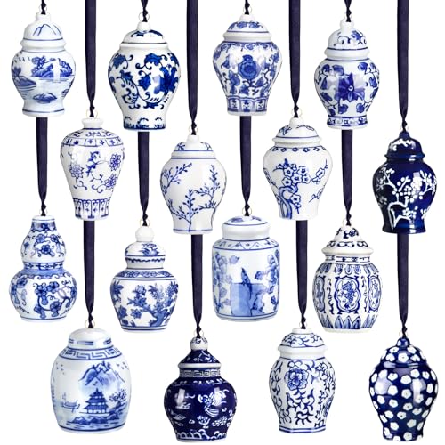 Christmas Chinoiserie Mini Ginger Jar Ornaments - 16 Pieces, Exquisite Style