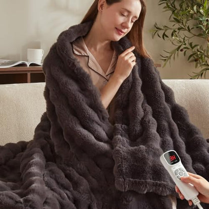 Electric Heated Blanket 50x60 Cozy Bubble Flannel Throw for Couch & Bed