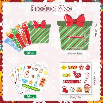 Funrous 96 Pack Christmas Picture Frame Ornaments with Stickers & Ropes - Holiday DIY Decorations