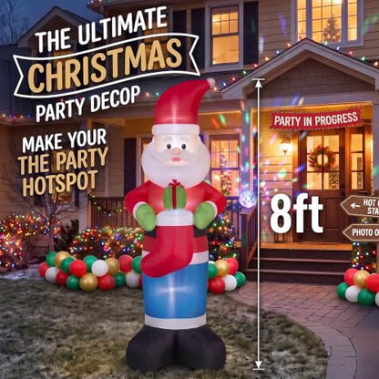 8Ft Christmas Inflatable Santa with Stocking Outdoor Decor - Red Santa Variation