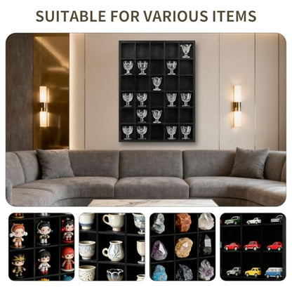 Black Wooden Shadow Box Display Case for Shot Glasses - 2 Pack