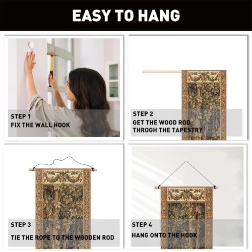 Medieval Tree Wall Tapestry Set - Vintage Long Wall Hanging with Tassels, 2 pcs