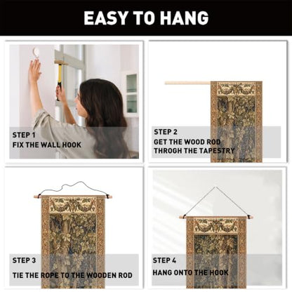 Medieval Tree Wall Tapestry Set - Vintage Long Wall Hanging with Tassels, 2 pcs
