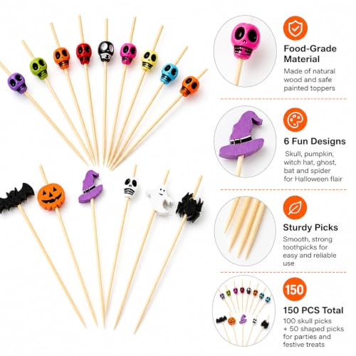 Halloween Skull Cocktail Picks 150-Pack Food & Drink Decorations