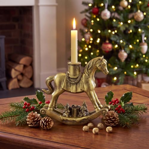 Christmas Rocking Horse Candle Holder 7.2 Inch Gold Home Decor