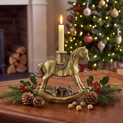 Christmas Rocking Horse Candle Holder 7.2 Inch Gold Home Decor