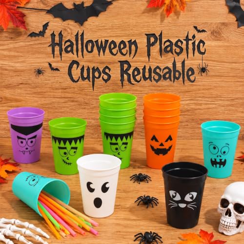 Halloween Plastic Cups 16OZ - 60 Pack Blue & Multicolor Reusable Party Cups