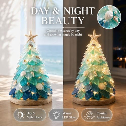 Sea Glass Christmas Tree DIY Kit with LED Lights - Coastal Holiday Decor - Standard