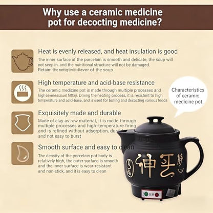 110V Fully Automatic Ceramic Decoction Pot with 1.06 Gallon Capacity - Black