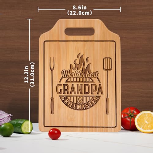 Grandpa Gifts Grill Master Engraved Bamboo Cutting Board - World's Best Grandpa - 12.3" x 8.7"