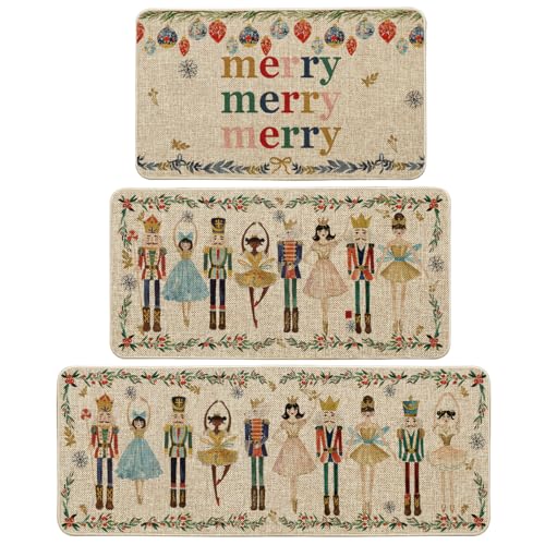 Christmas Decorative Kitchen Mats Set of 3 Non-Slip Rugs 17x29/36/47 Inches