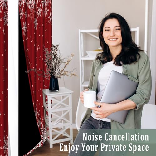 Blackout Christmas Snowflake Curtains for Bedroom & Living Room - Red, 42x63 Inches, Pack of 2