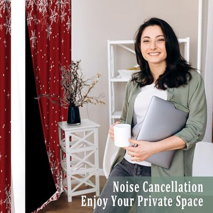 Blackout Christmas Snowflake Curtains for Bedroom & Living Room - Red, 42x63 Inches, Pack of 2