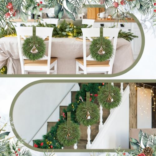 Small Christmas Wreaths with Olive Green Velvet Ribbons - 4 Pack