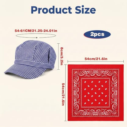 Adult Train Conductor Hat and Bandana Set - Blue Red Cosplay Costume Accessory