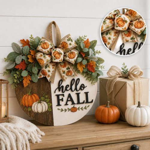 Fall Wreath for Front Door - Pumpkin Hello Fall Seasonal Decor