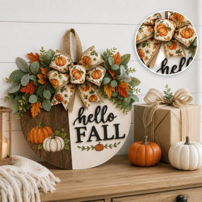 Fall Wreath for Front Door - Pumpkin Hello Fall Seasonal Decor