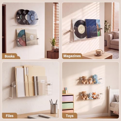 Wall Mount Acrylic Magazine and Vinyl Record Holder Rack - 15.7 Inch