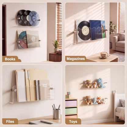 Wall Mount Acrylic Magazine and Vinyl Record Holder Rack - 15.7 Inch